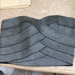 Metallic Silver Strapless Crop Top